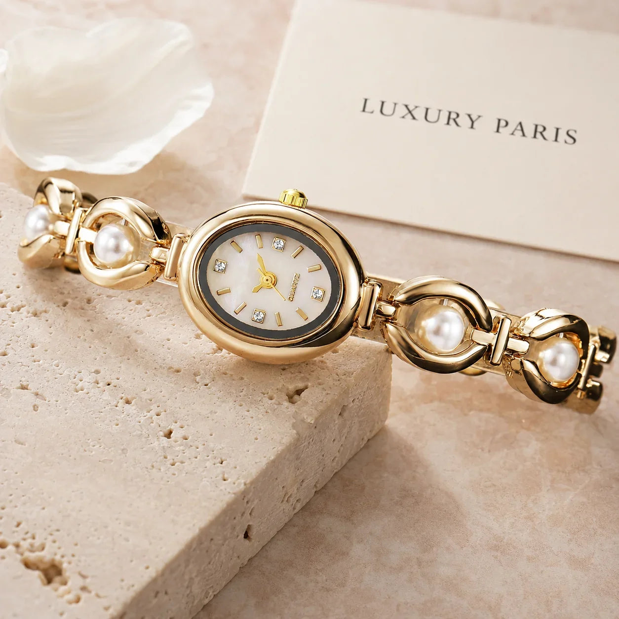 Perle Élégance Luxury Paris, fond travertin
