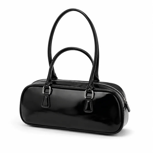 Sac Uni Simili-Cuir Luxury Paris, finition lisse noir et marron