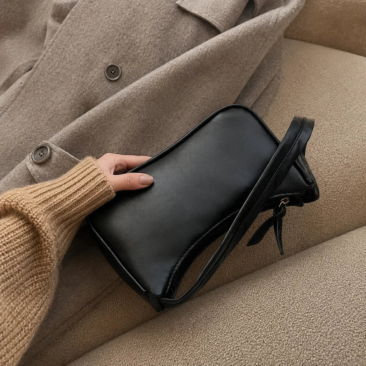 Cuir Rétro Luxury Paris, noir, sur un canapé